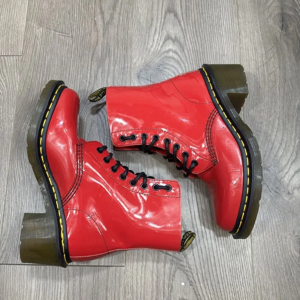 Dr Martens Red Clemency Patent Leather Heeled Boots 8 Eye Women's Size 7 Nice - Picture 4 of 8